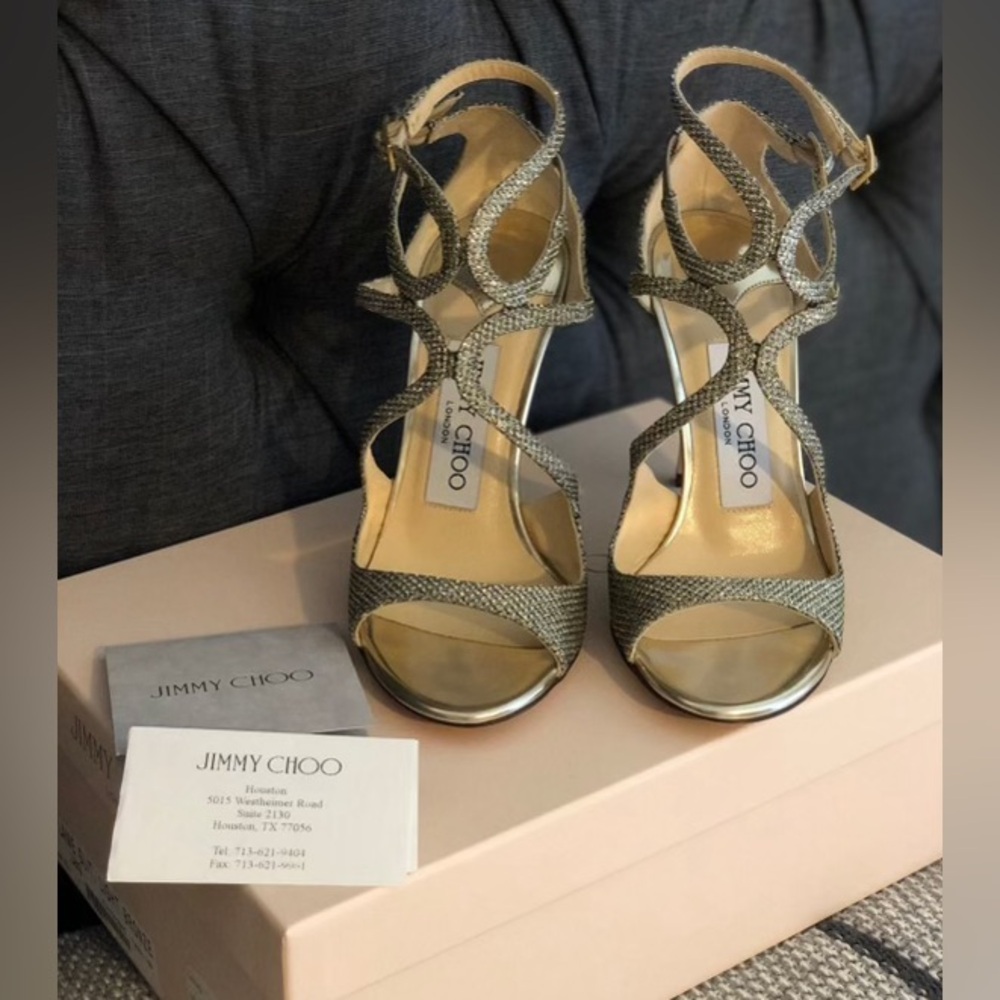 Never been worn Jimmy Choo Lang Sandals in light bronze glitter. Size 4(35)